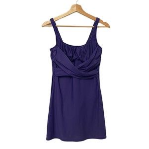 WOMENS LANDS' END PURPLE SURPLICE WRAP ONE PIECE SWIMSUIT DRESS SIZE 10